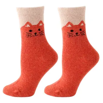 

Unisex Winter Faux Wool Crew Socks Contrast Color Cute Meow Cat Thermal Hosiery 40JF