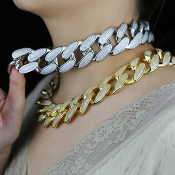 

30mm big cuban link chain choker Gold Silver color Iced out bling 4 raw cz cuban link chain necklace for women hiphop jewelry