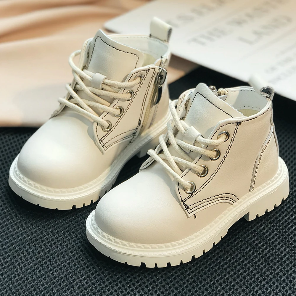 

Leather Winter Shoes Kids Ankle Boots Toddler Black Lace Up Boots Anti Slip Kids Chelsea Boots Cross-tied Cool Kids Shoes D30