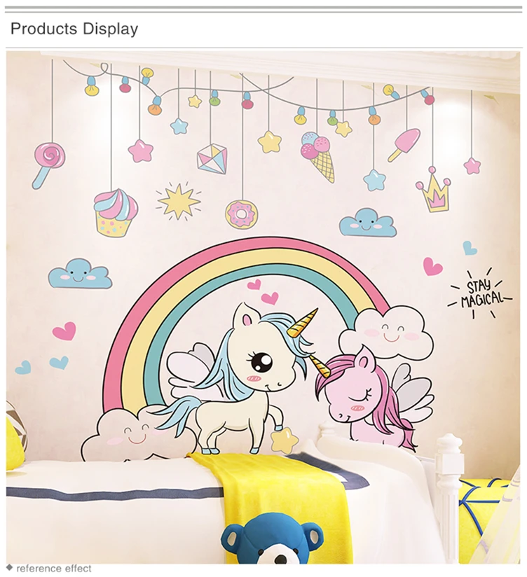 [SHIJUEHEZI] Мультяшные Животные наклейки на стену DIY Радужный Единорог настенные Переводные картинки с лошадью для детской комнаты украшение для детской спальни