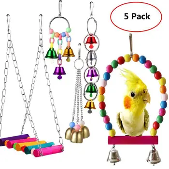 

Bird Parrot Toys, Hanging Swing Chewing Perches with Bells Parrot Finch 5Pcs