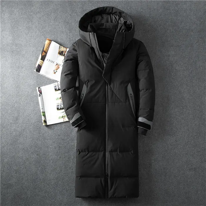 8013 black Красивая зимняя куртка-пуховик для мужчин, 91% белый утиный пух, Мужская удлиненная куртка, повседневная утолщенная теплая Молодежная мужская пуховая куртка с капюшоном - Цвет: 8013 black