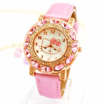 

Hello Kitty Children Watches Cute Cartoon Cat Kids Watch Girls Leather Quartz Wrist Watches Brithday Gift Clock Relogio Feminino