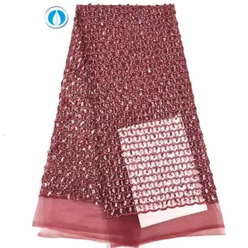

African Wine Organza Sequins Lace Fabric 2019 Hot Sale Nigerian Wedding Dress High Quality Organza French Net Mesh Lace FD1111