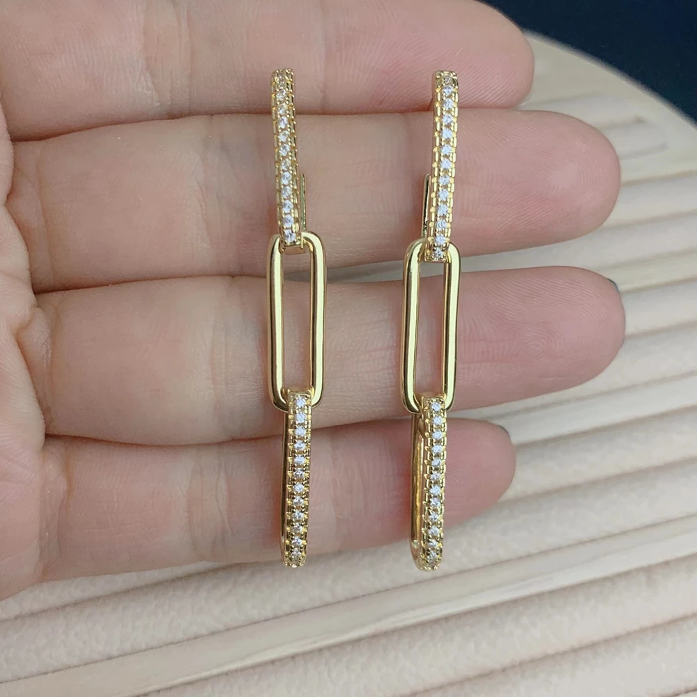 

New CZ Zircon Hip Hop Chain Drop Earrings For Women 2021 Fashion Female Jewelry