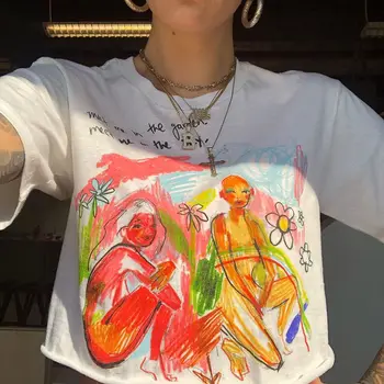 

NiceMix harajuku short sleeved T-shirt women clothes 2020 summer tshirt new navel length graffiti printing tops t shirt women