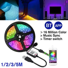 5V di Alimentazione Usb Bluetooth Ha Condotto La Luce di Striscia 5050 Rgb 60LED/M di Musica a Distanza App di Controllo Tv Retroilluminazione Flessibile nastro di Luce IP67(China)