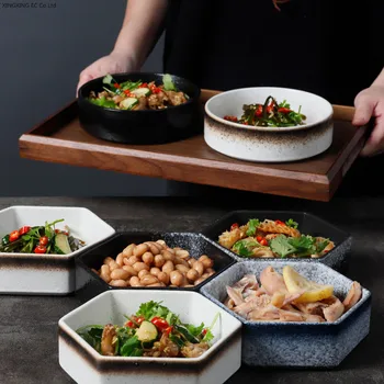 

Round Dinner Plate Japanese Retro Tableware Creative Ceramic Candy Box Living Room Snacks Dried Fruit Plate Household Tableware