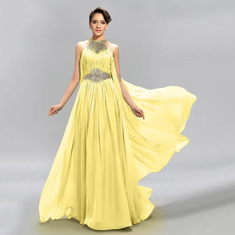 Daffodil DressV мятный Синий Драгоценный вырез шифон длинное вечернее платье трапециевидной формы Длина пола бисером платья выпускного вечера с оборками Формальное вечернее платье - Цвет: Daffodil