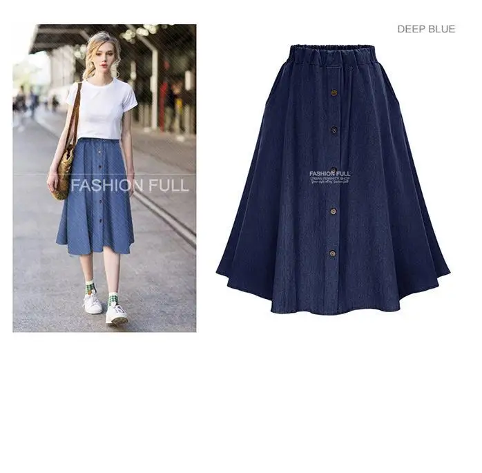 black denim skirt Denim loose skirt plus size elastic waist student skirt maxi skirts for women Skirts