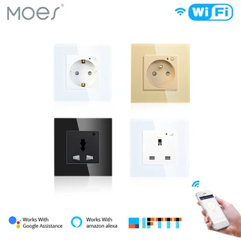 

EU FR UK Smart Wall Socket Outlet Glass Panel WiFi Smart Life/Tuya APP Remote Control,Works with Amazon Echo Alexa Google Home