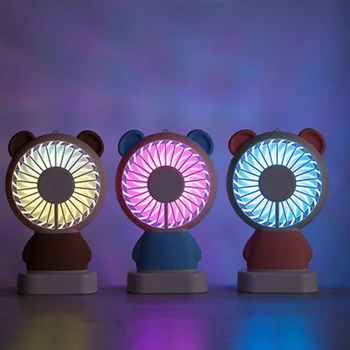 

800mA USB Charing Portable Cartoon Mini Fan For Outdoor Student Night Light Bear Rabbit Thin Handheld Fan For Home Office