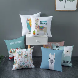Cute Alpaca Cartoon Pillowcase 45x45 Polyester Print Car Sofa Cushion Cover for Blue Creative Home Decorative Throw Pillow Case