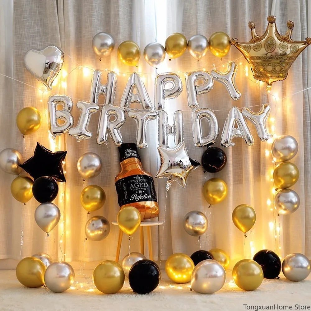 1 Ensemble Joyeux Anniversaire Lettersballons Lanterne Metal Ballon Ensemble Whisky Vin Bouteille Ballon Decoration Fond Emballage Aliexpress