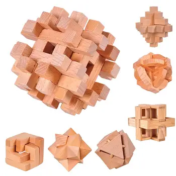 

HOT SALE!!! Handmade Classic Wooden Puzzle Cube Ball Kongmings Luban Lock Brain Teaser Kids Adults Educational Toy DIY Training
