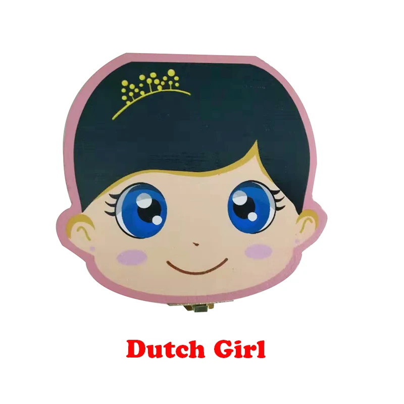 Dutch Girl Деревянный Детский ящик для зубов английский/испанский/португальский молочные зубы пуповины органайзер для хранения мальчиков и девочек сувенир чехол подарки для детей - Цвет: Dutch Girl