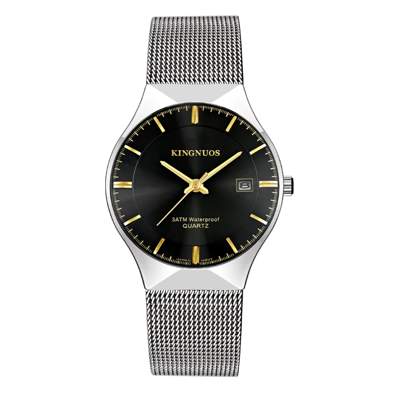 KINGNUOS 2020 Men and women couple steel mesh belt calendar waterproof watch ultra-thin simple fashion new watch