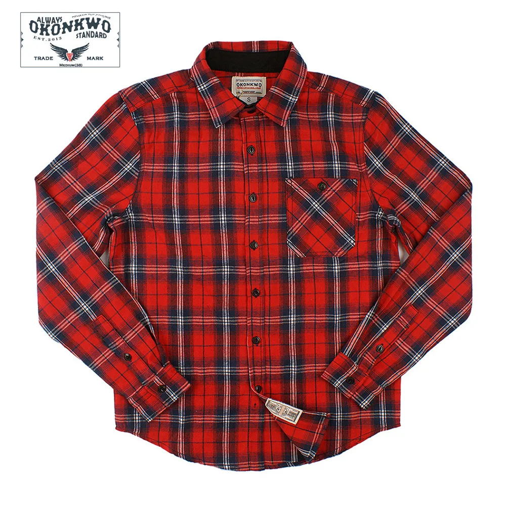 

Autumn Winter New Men's Cotton Brushed Flannel Plaid Shirt Outdoors Camping Trekking Climbing Sport Casual Long Sleeve Red Tops
