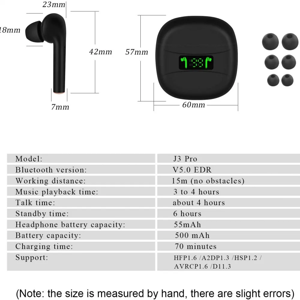 J3 Pro TWS Super Bass Stereo Sports Noise Canceling Bluetooth 5 0 Touch Control Wireless In Ear Headsets Earbuds with Microphone