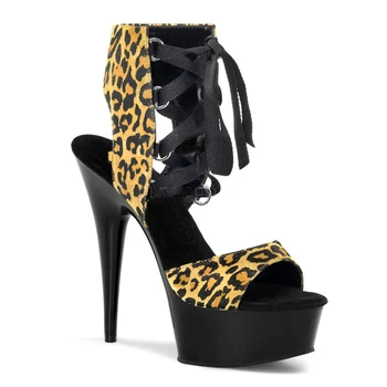 

Platfrom Sandals Boots Women Summer Shoes 15cm High Heels Leopard Lace Up Fashion Shoes Peep Toe Nightclub Sexy Party Pumps