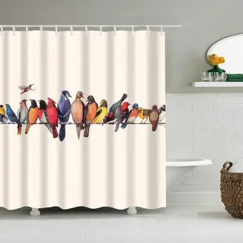 

Waterproof Thicken Shower Curtain Many Kinds of Birds Mildew Proof Bath Tub Shower Curtain with 12 pcs Hooks
