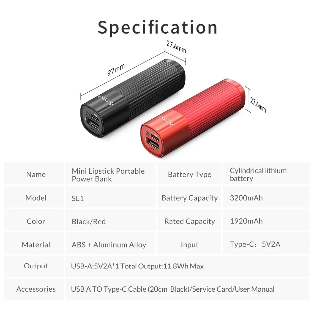 ORICO мини женский внешний аккумулятор 3200 мАч Быстрая зарядка 5 в 2 а зарядное устройство для телефона для iphone 8 8S XS MAX Xiaomi 9