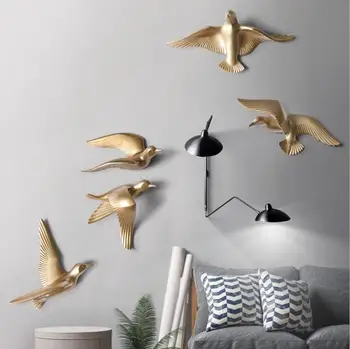 

5PCS Europe Wall Hanging Birds 3D Stereo Wall Sticker Resin Ornaments Home Livingroom TV Background Wall Mural Decoration Crafts