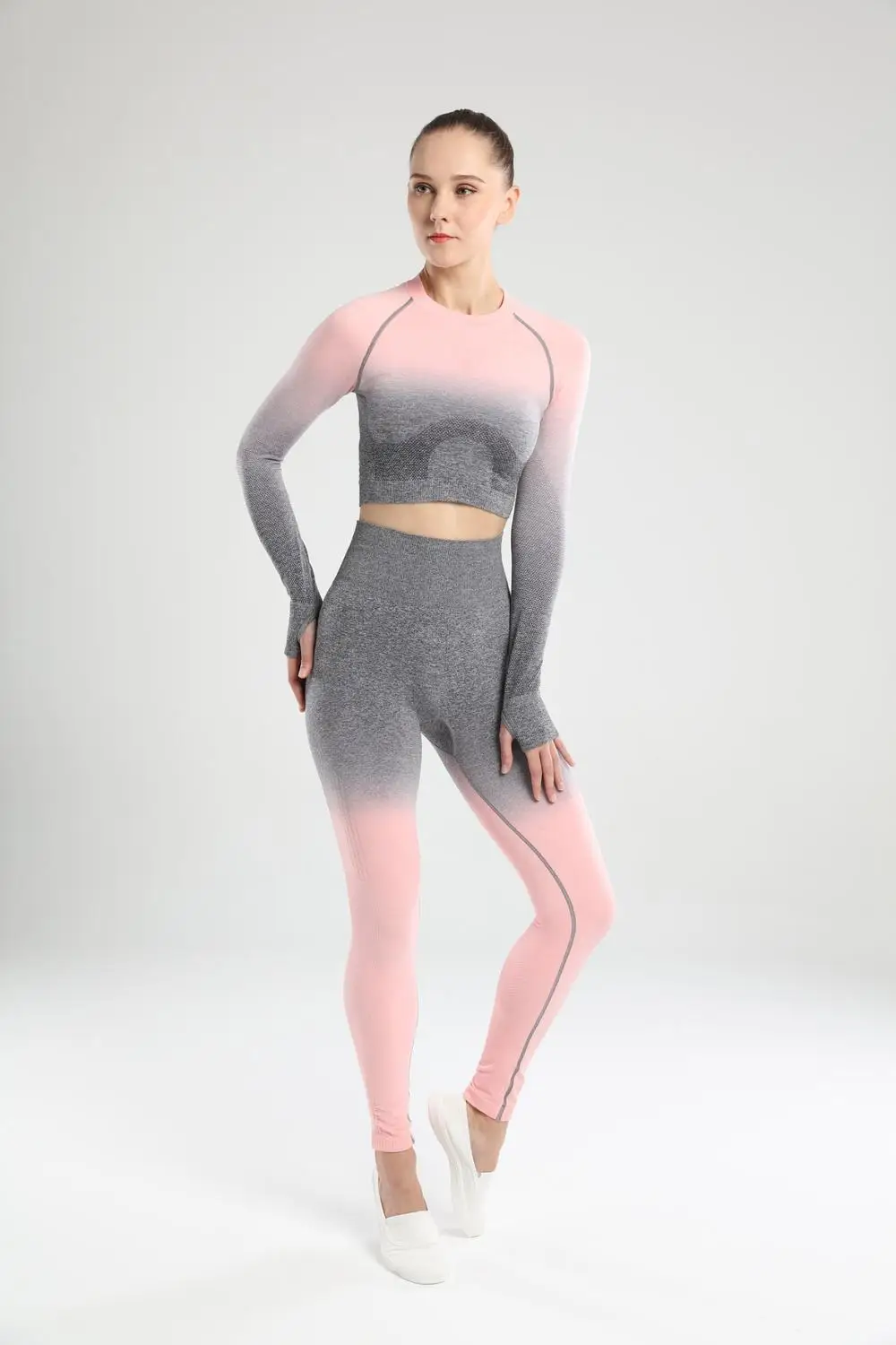 Спортивный костюм женскийНабор из двух частейспортивные костюмы женскиебесшовныйкостюм для фитнесаКомплект одежды для йогиТренажерный зал - Цвет: 2  long sleeve