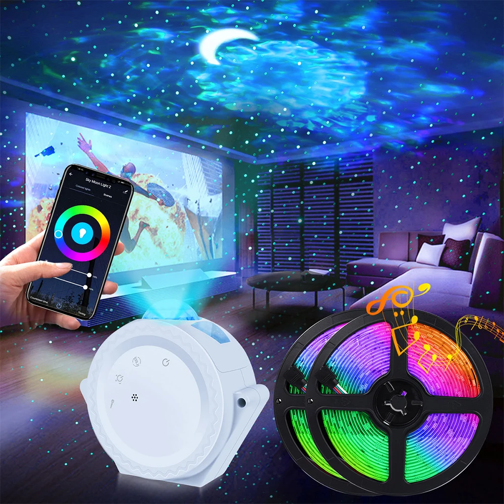 RGB Led Strip Lights 33ft Room Strips + Sky Light Projector Super Bundle DC12V Flexible 10M LED Light Controller + Adapter Plug
