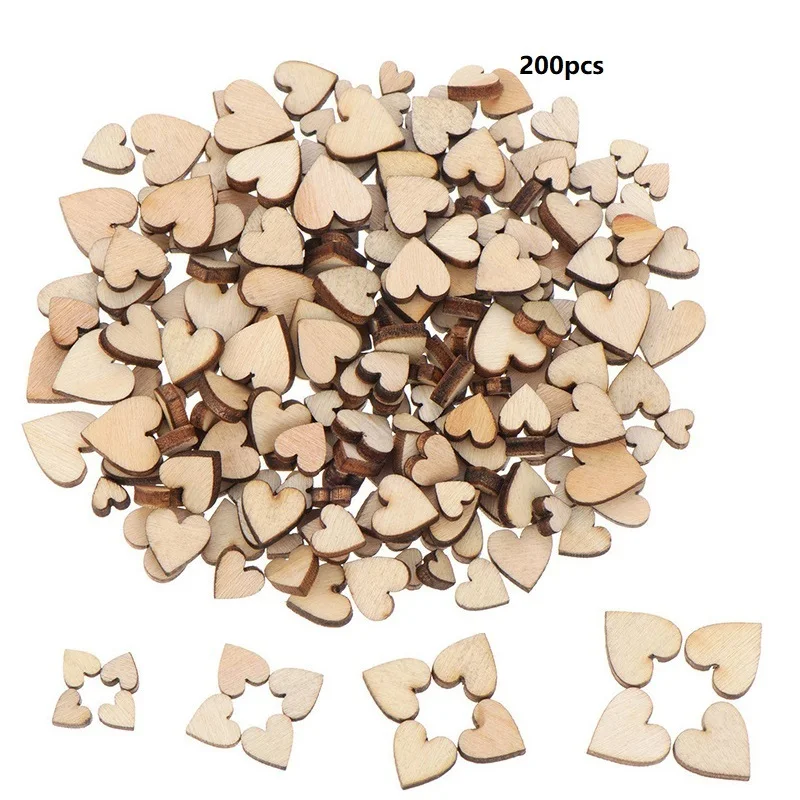 Scatter-Decor Buttons Wedding-Decoration Wooden Heart-Shape Rustic Love 200pcs 6/8/10/12mm
