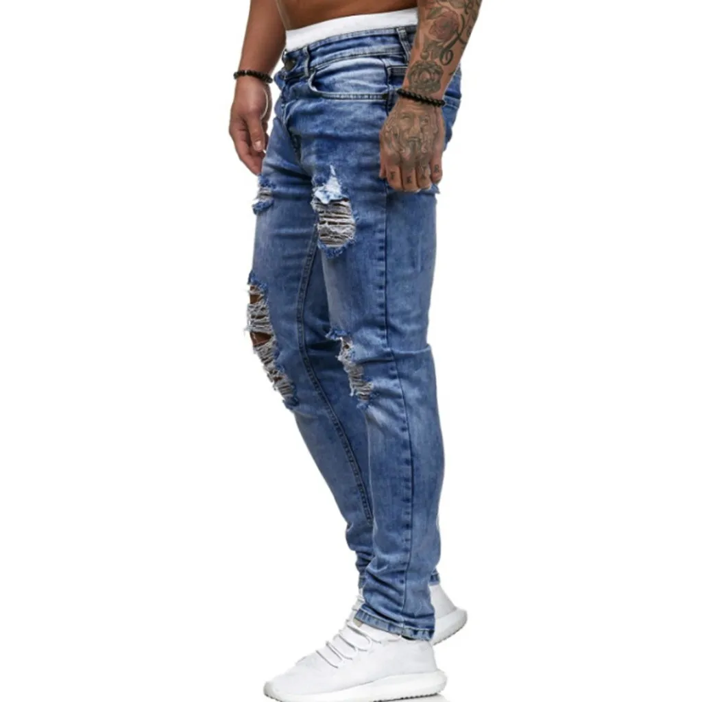 Mens Ripped Jeans for men Casual Black Blue Skinny slim Fit Denim Pants Biker Hip Hop Jeans with sexy Holel Denim Pants NEW#G1 Mens Ripped Jeans for men Casual Black Blue Skinny slim Fit Denim Pants Biker Hip Hop Jeans with sexy Holel Denim Pants NEW#G1