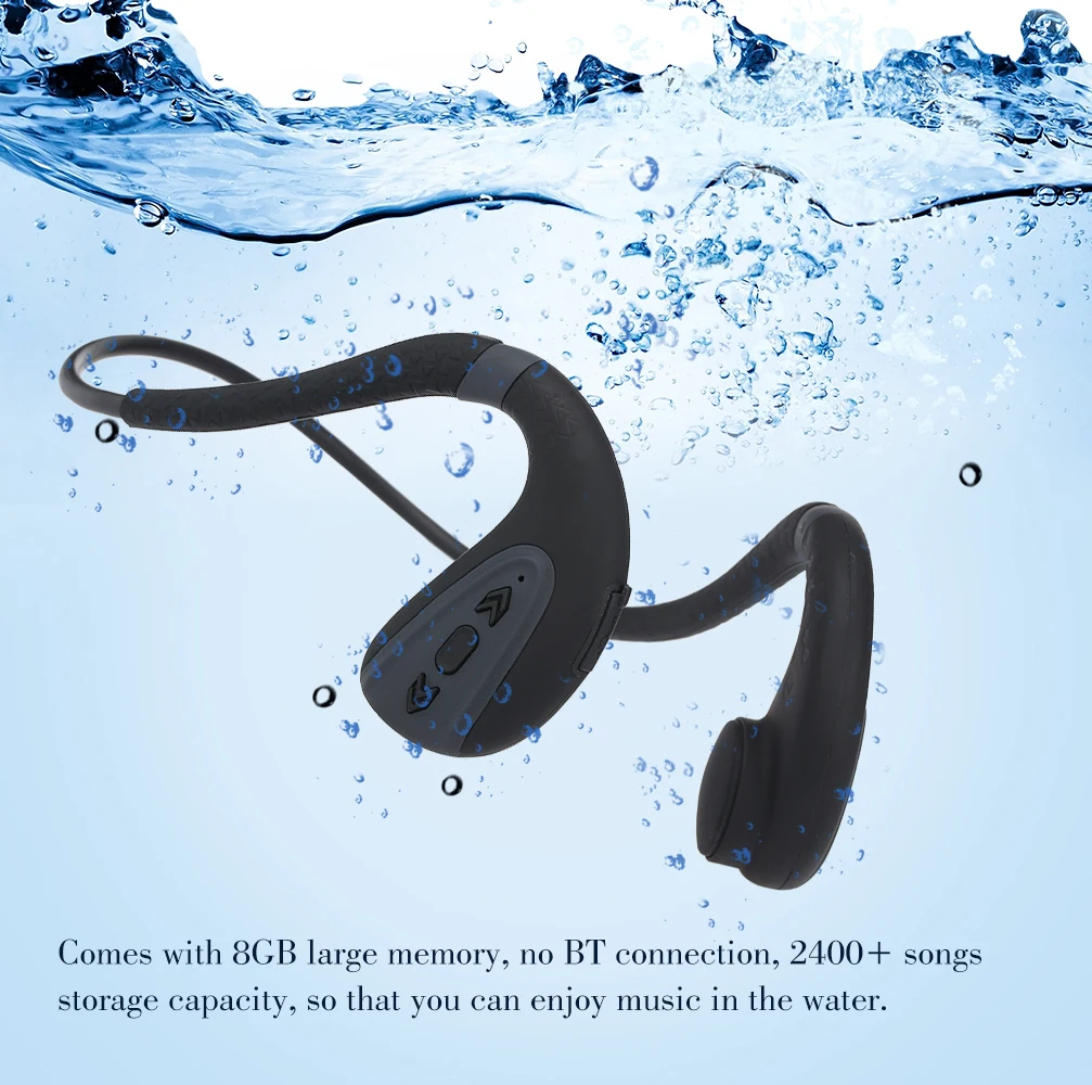 IPX8 водонепроницаемый Bluetooth Гарнитура костной проводимости Беспроводные спортивные наушники Встроенный 8 Гб памяти музыкальный плеер