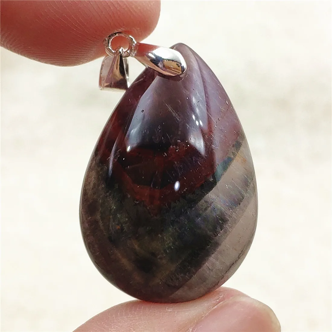 Genuine Natural Cacoxenite Auralite 23 Purple Red Pendant Water Drop Rutilated Bead Women Men AAAAAA