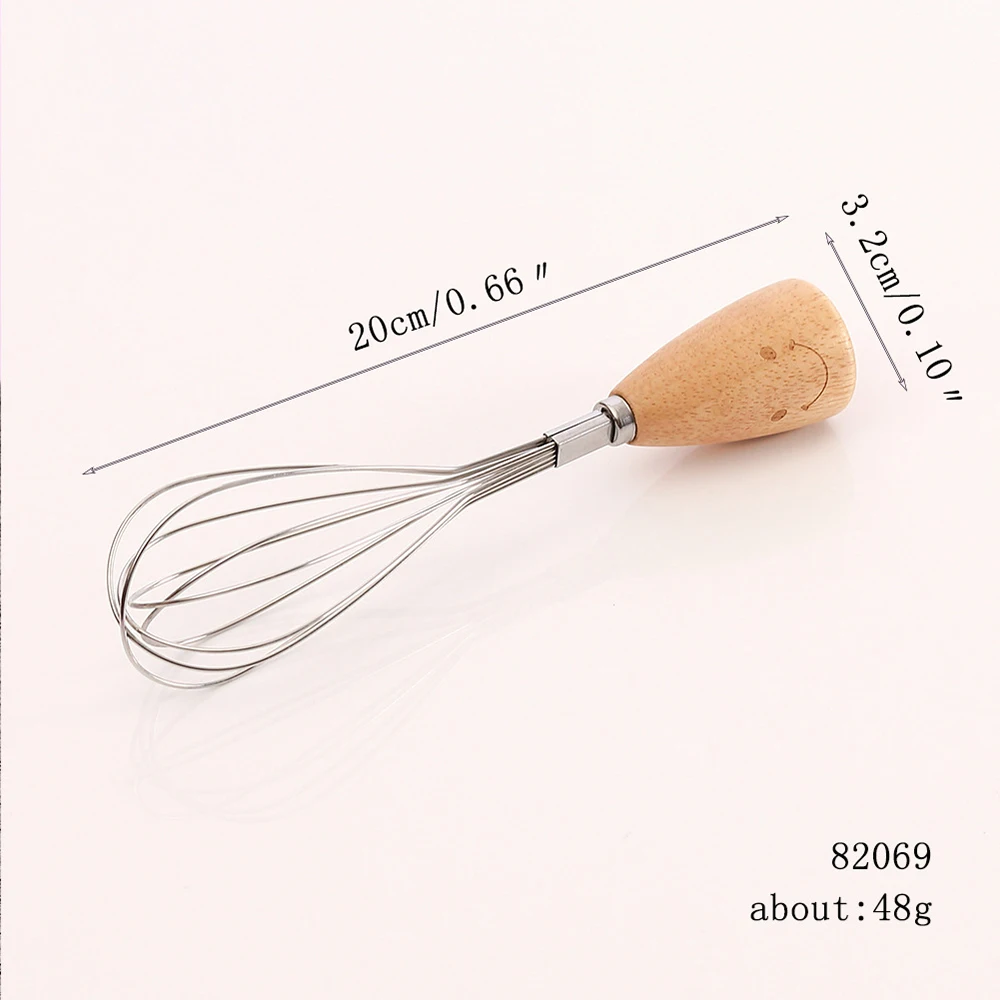 Wooden Handle Stainless Steel Kitchen Mixer Egg Beater Whisk for Whipping Manual Milk Cream Whisk Stirring Egg Tools
