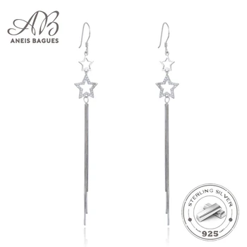 

Aneis Bagues High-quality 925 Sterling Silver Tassels Stars Long Drop Earrings For Women Weeding Party Clear CZ Luxury Jewelry