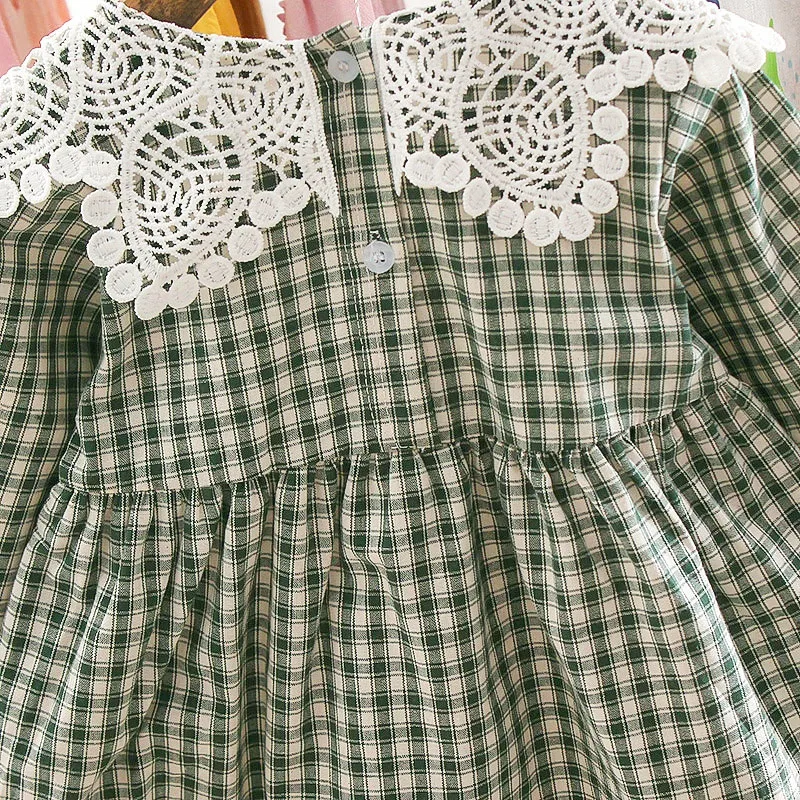 2019 г., лидер продаж, милое платье Vestido для маленьких девочек платье в студенческом стиле для девочек осеннее клетчатое кружевное платье с