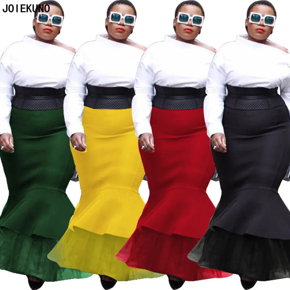 JOIEKUNO K8870 Высокая уличная мода размера плюс длинная юбка для женщин faldas mujer moda пикантные однотонные женские вечерние на пуговицах