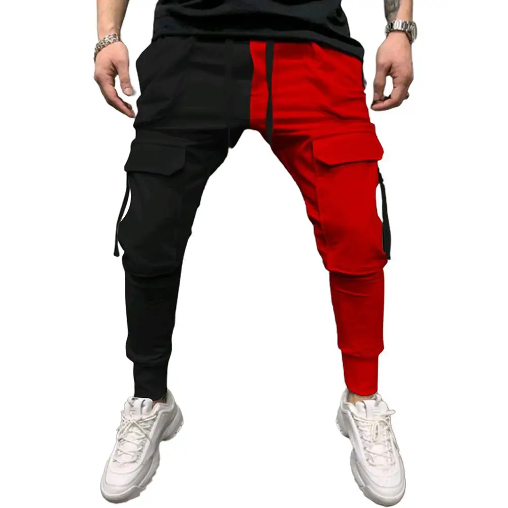 Men Casual Sports Pants Color Matching Lace-Up Pockets Trousers Hip Hop Leggings Gym Running Jogging Streetwear Pants for Men fruit of the loom sweatpants Sweatpants