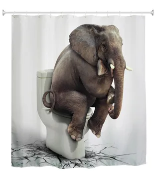 

New 3D Digital PrintingElephant Thinker Toilet Elephant Polyester Shower Curtain Thickening Waterproof Cross-border Hot Selling