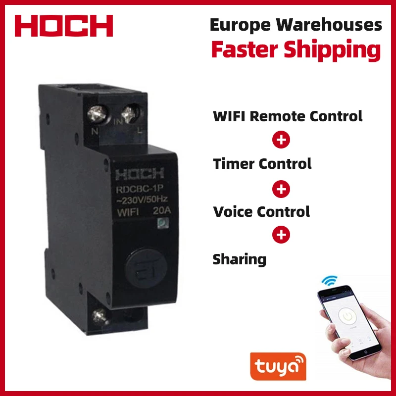 HOCH RDCBC-1P Not WIFI circuit breaker Remote control Tuya Timer smart home Din Rail WIFI Smart Switch Factory