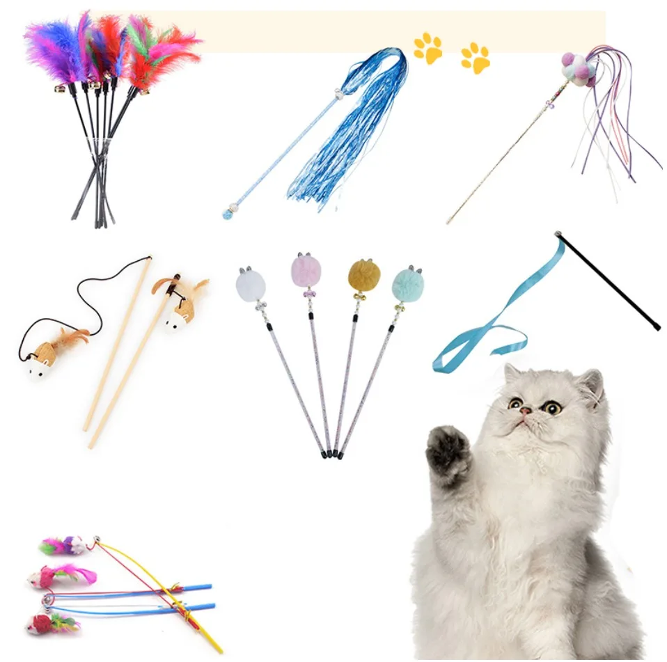 10 стилей, игрушки для кошек, пластиковая Интерактивная палочка для котенка, забавная удочка для кошки, игровая палочка, палочка для пера, игрушки, товары для домашних животных, аксессуар для котов
