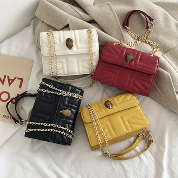 

Women's bag 2020 PU leather solid color shoulder bag embroidered thread chain small square bag shoulder women's cross-body bag