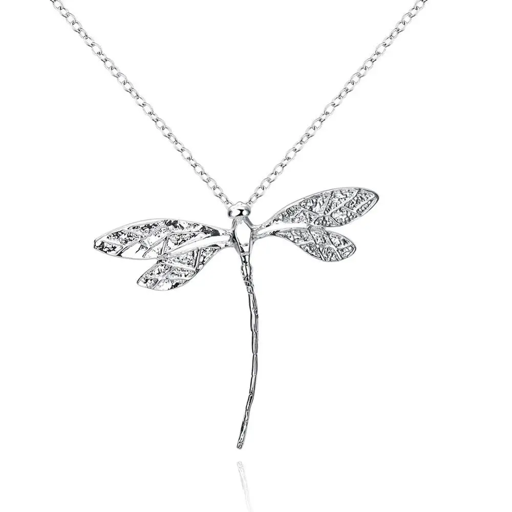 925 Sterling Silver Necklace For Women Long Dragonfly Pendant Pattern Fine Jewelry Choker Chain Women's | Украшения и
