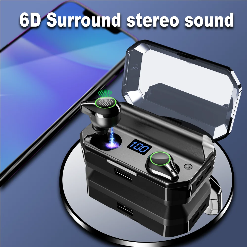 CTYPE T9 TWS Bluetooth 5,0 наушники 9D стерео беспроводные наушники IPX7 водонепроницаемый 8000 мАч светодиодный умный внешний аккумулятор держатель для телефона
