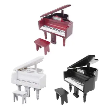 

2020 New Drop Shop. 1:12 Dollhouse Miniature Wood Grand Piano with Stool Decorative Accessories
