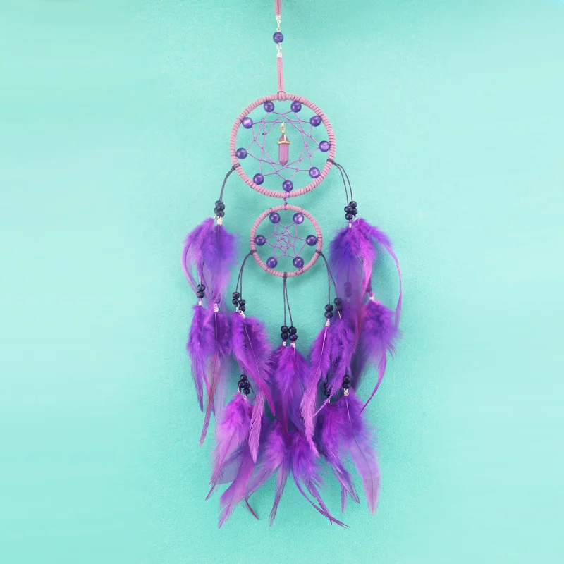 

Purple Second Ring Crystal Pendant Dreamcatcher Feather Hanging Decoration Indian Feather Charm Automobile Hanging Ornament Car