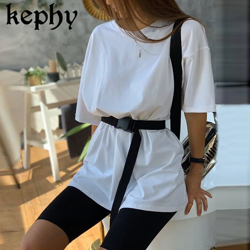 Traje de dos piezas para mujer, ropa con cinturón para el hogar, traje deportivo holgado para bicicleta, conjuntos sólidos informales de verano