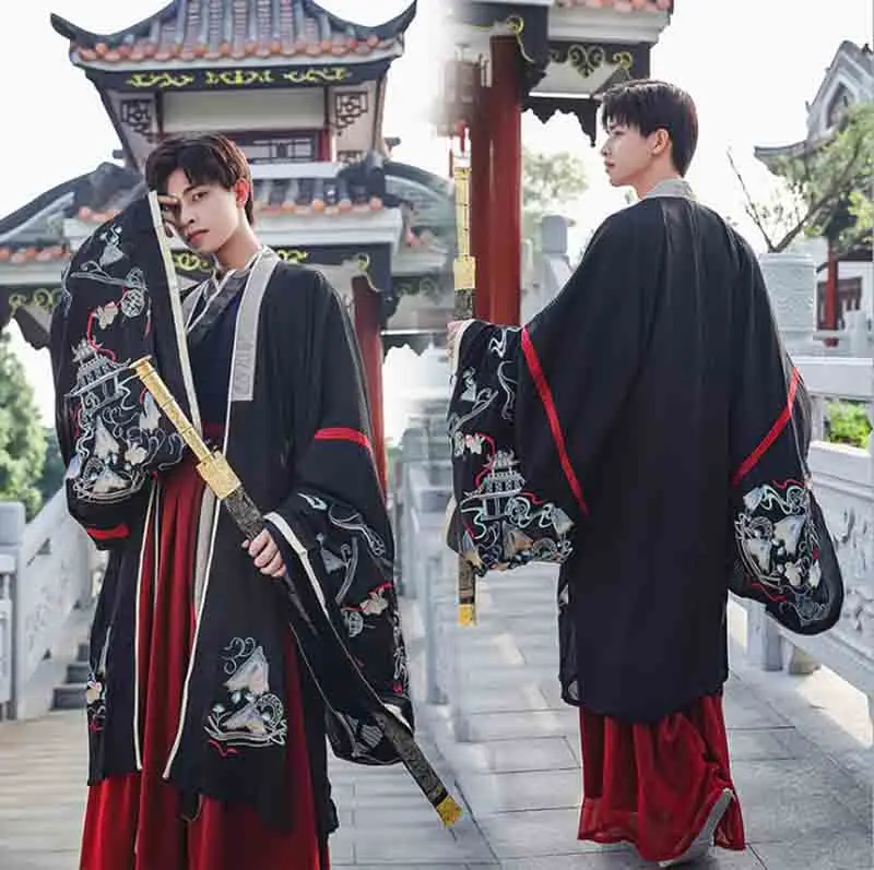 

Hanfu Men Chinese Traditional Embroidery Hanfu Male Halloween Carnival Cosplay Costume Black&Red Hanfu Outfit For Men Plus Size