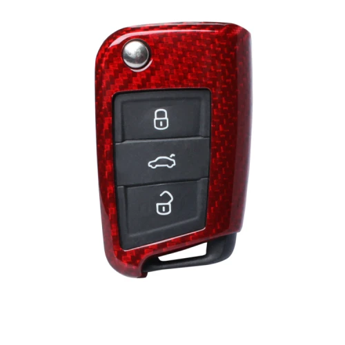 DZC-RED Т-карбоновый чехол для автомобильного ключа для Volkswagen VW Golf 7 GTI R MK7 Tiguan, автомобильный брелок из углеродного волокна, держатель, брелок для ключей - Название цвета: DZC-RED