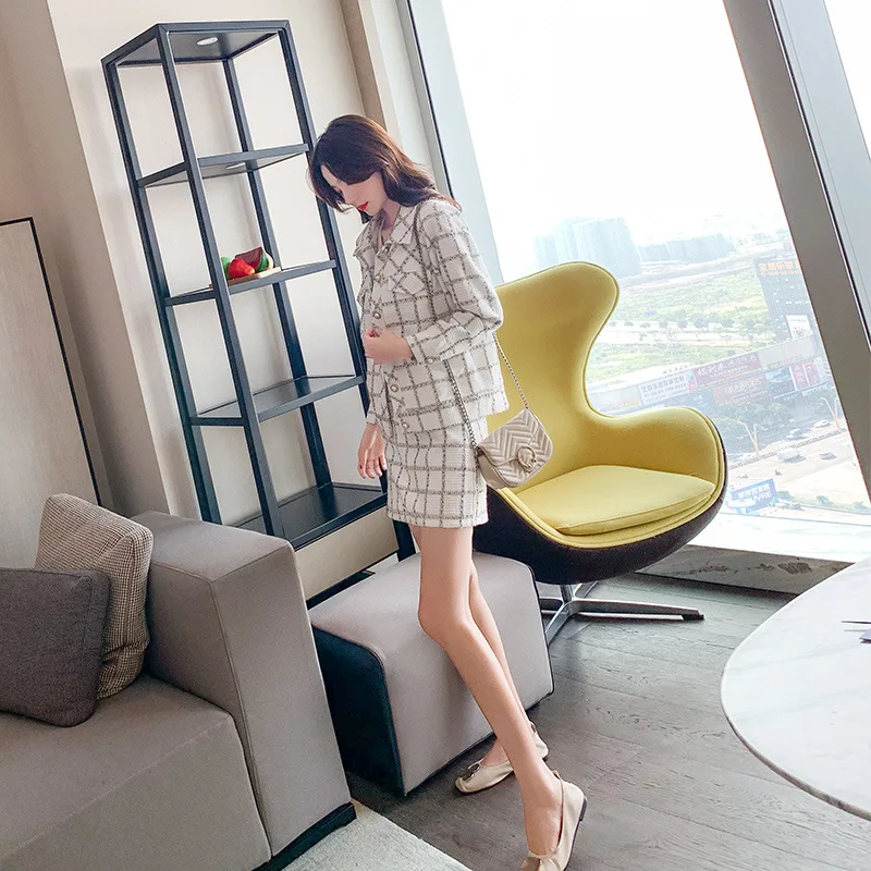 

Graceful Casual WOMEN'S Suit Autumn 2019 New Style Pattern Long-sleeved Coat-Style Short Skirt a Generation of Fat 2300